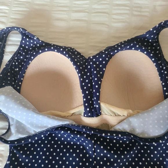 maxine of hollywood polka dot one piece ruched swimsuit blue size 14 - Picture 3 of 6
